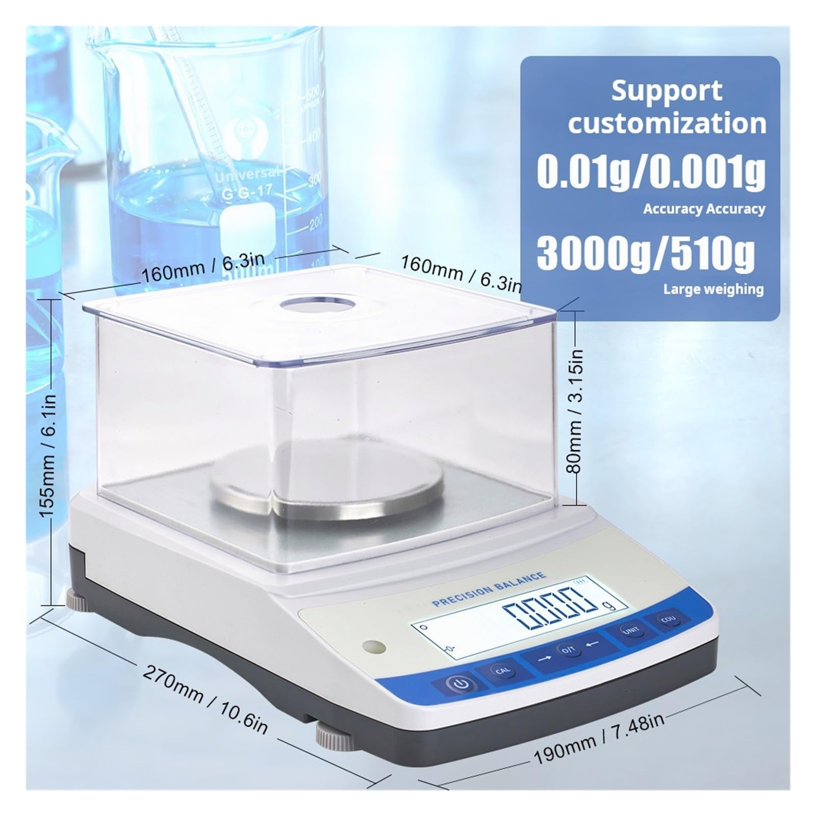 Báscula electrónica recargable de precisión de laboratorio de 0.001g con interfaz RS232 de parabrisas Respuesta precisa(500g-0.001g)