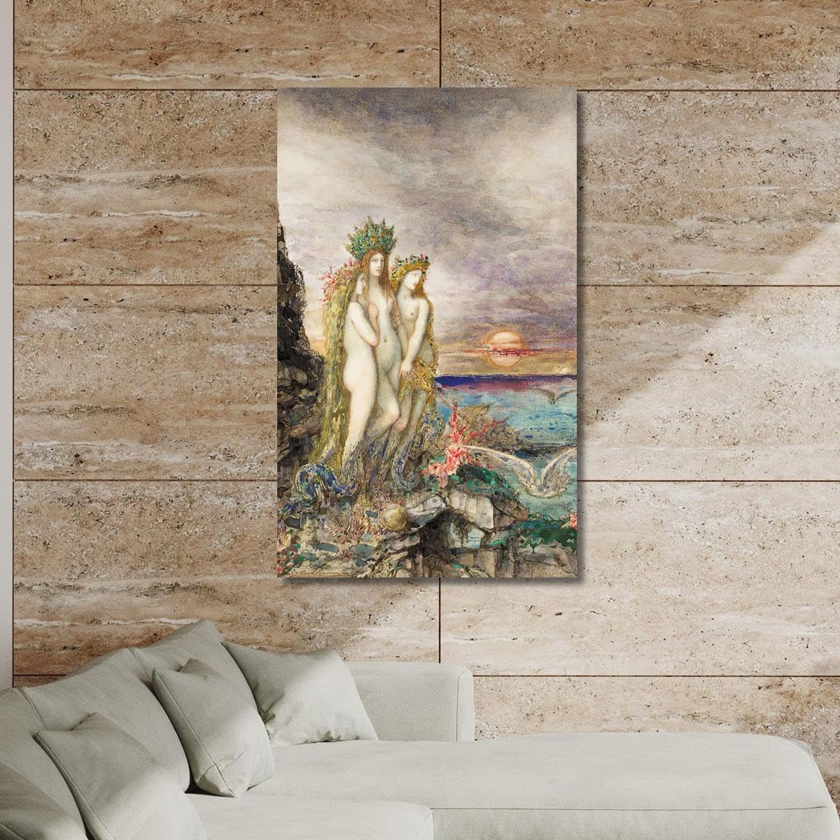CheQuadro! Le Sirene Gustave Moreau, gmr46 quadro stampa su tela, arte moderna, fine art, arredo parete, decorazione casa, pronto da appendere 75x45 cm