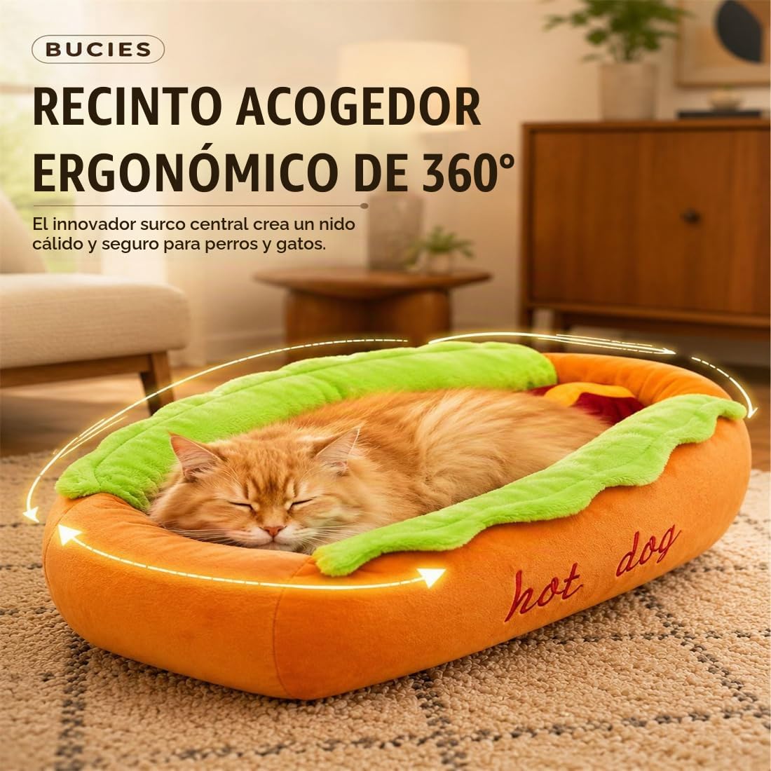 Cama Perro Hot Dog, Cojín Suave Lavable para Perros y Gatos Pequeños (50 * 35cm)
