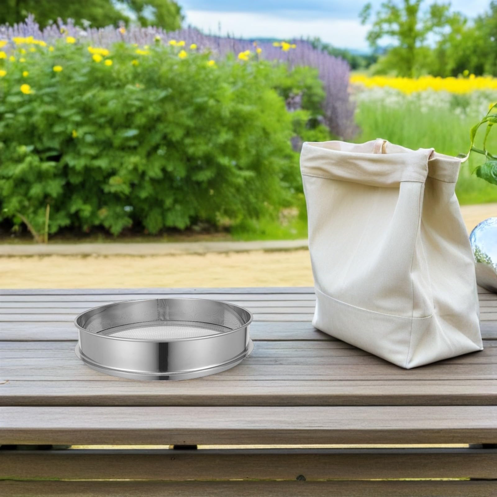 Toyvian Setaccio in Acciaio Inox per Terreno da Giardino 35 CM con Maglie Larghe Strumento Manuale per Setacciatura Compost Ghiaia e Bonsai Utensile per Orto e Cura del Prato