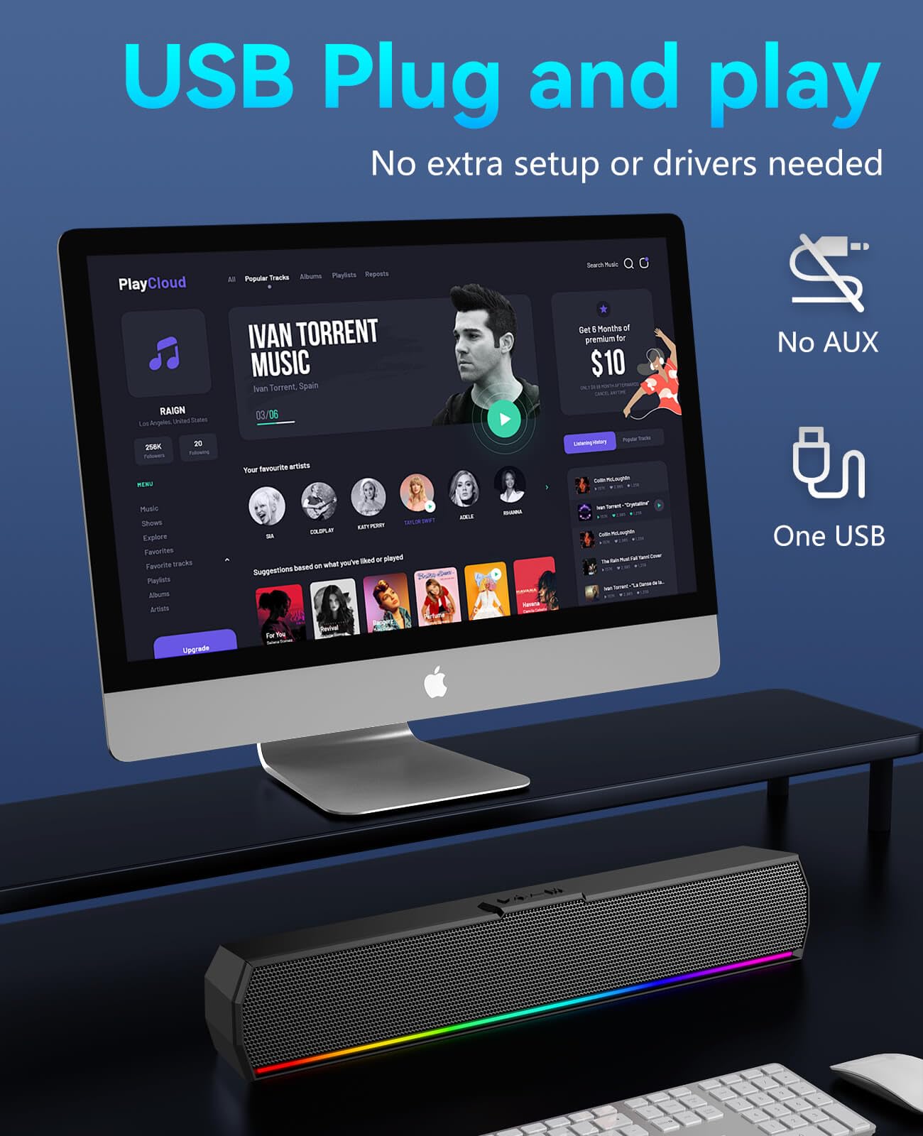 Kunodi Altoparlanti USB PC per desktop, altoparlante del computer, Plug & Play, alimentazione USB C per computer portatile monitor tablet lavoro