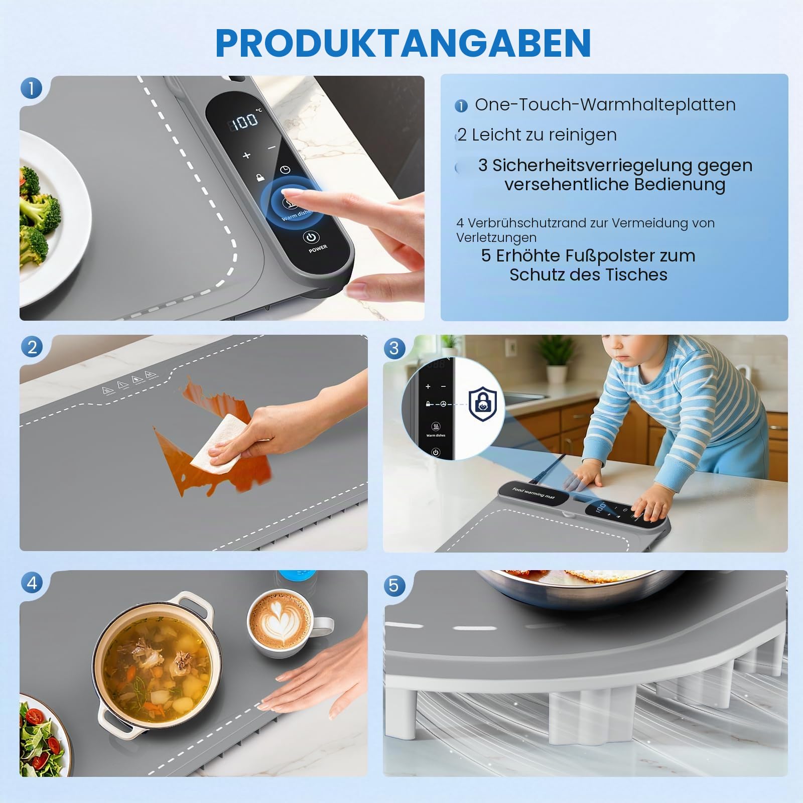 Elektrischer Speisenwärmer, tragbar, faltbar, aus Silikon, 40-100 °C, leicht zu reinigen, mit Nano-Material, für Buffet, Party, Auftauen