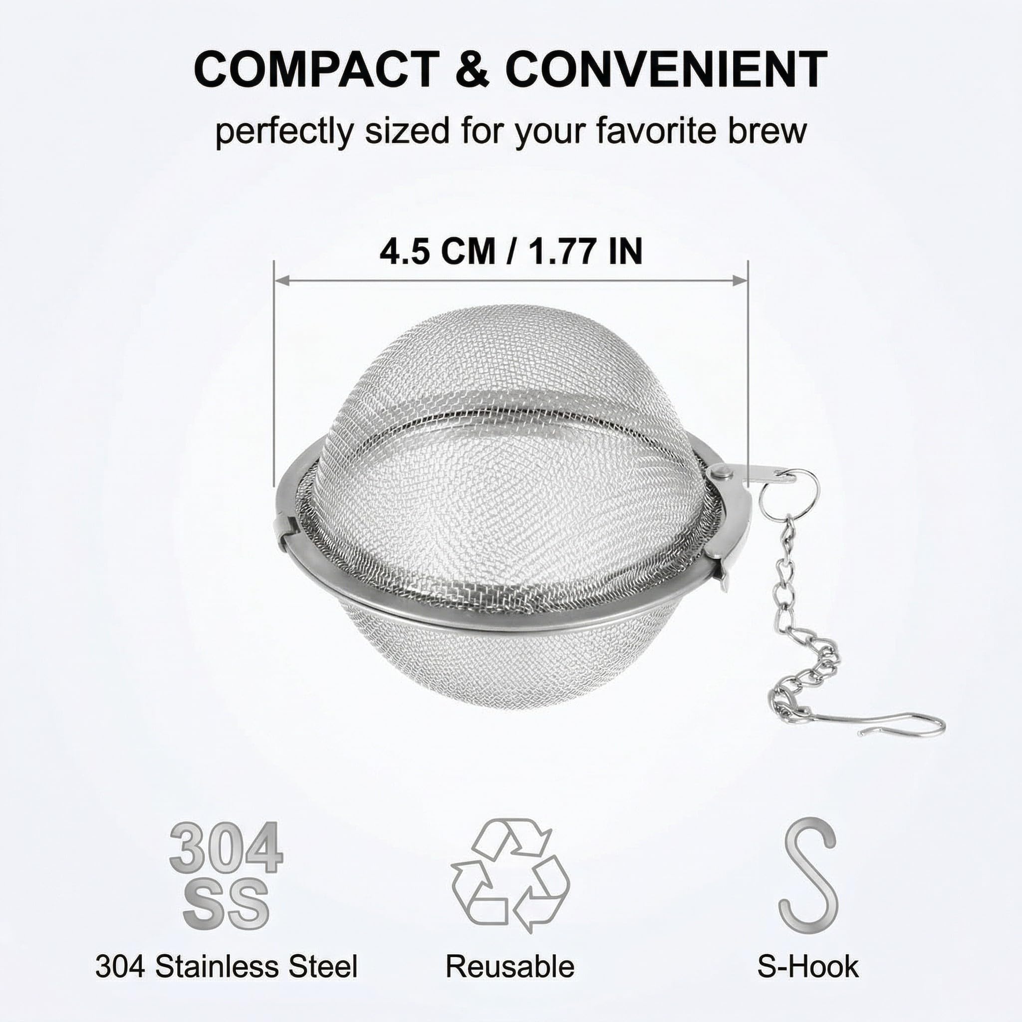 3 Piezas filtro te, Infusor de bola de té, Bolas de té de acero inoxidable 4,5 cm, Reutilizable y fácil de limpiar, Ideal para teteras, tazas y tazas