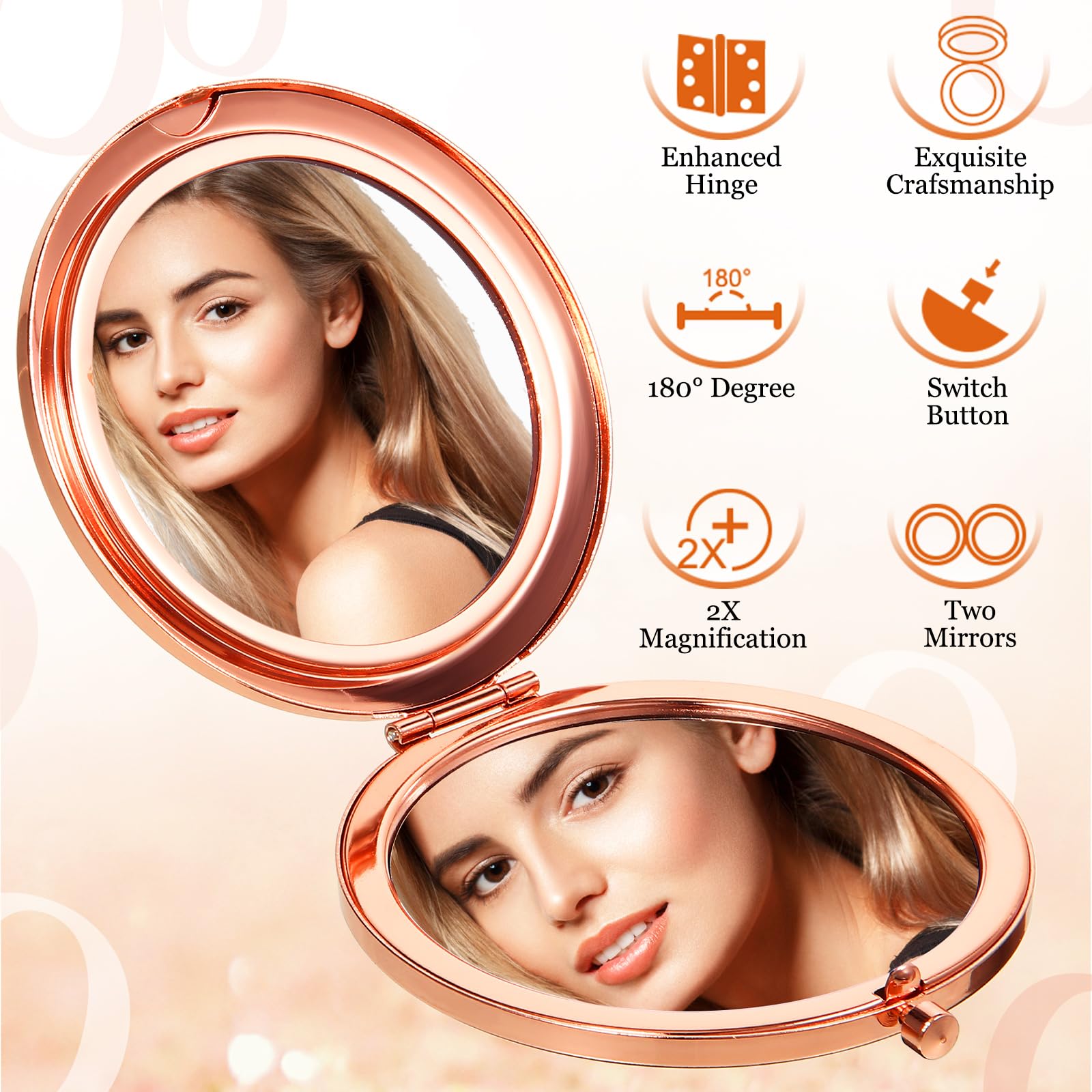 20 espejos compactos pequeños plegables de bolsillo para maquillaje, espejo redondo de mano, espejo de aumento cosmético, espejo compacto con diamantes de imitación con aumento 1X/2X para mujeres y