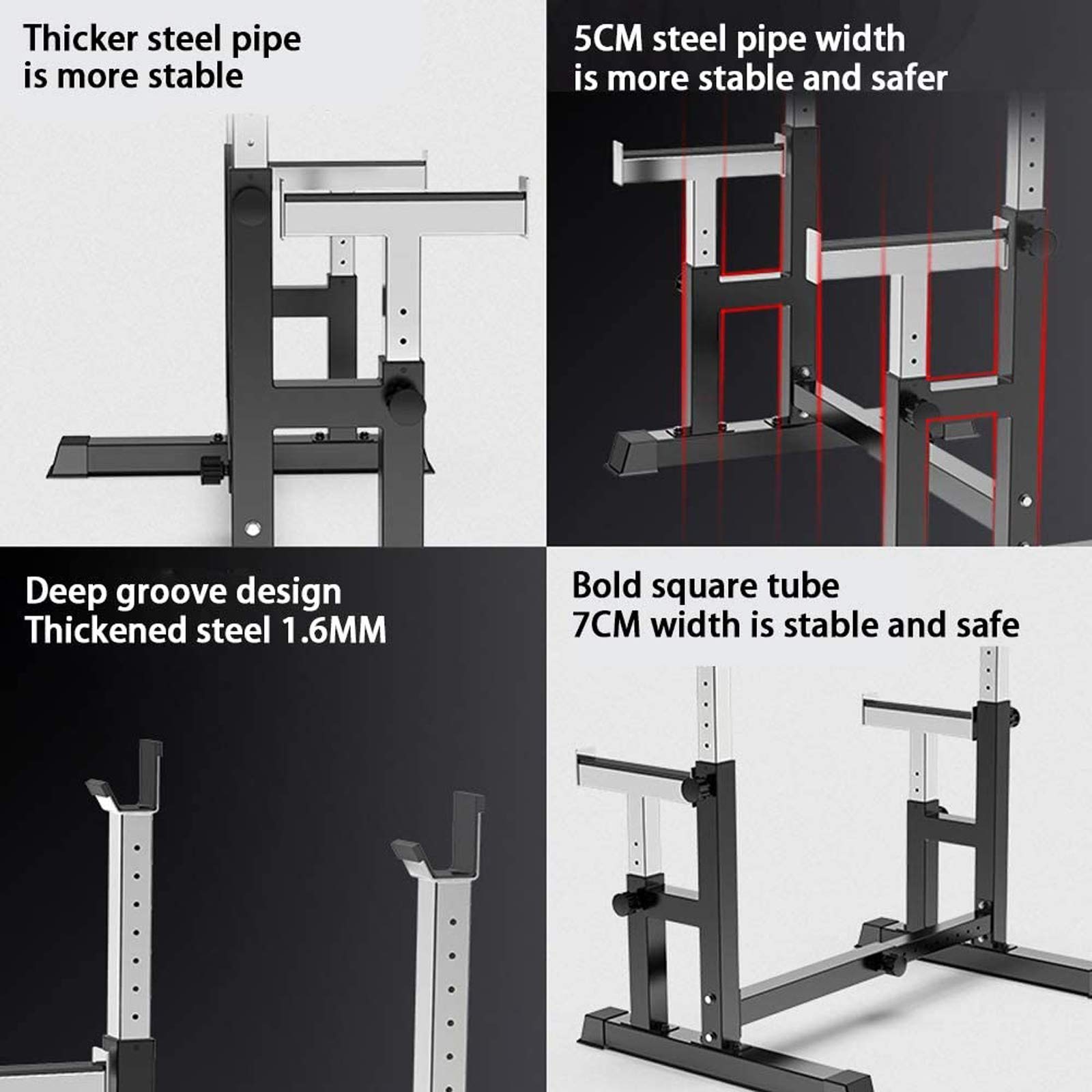 Soporte para Sentadillas con Barra y Ancho y Longitud Ajustables para un Entrenamiento Muscular eficaz, Carga máxima de
