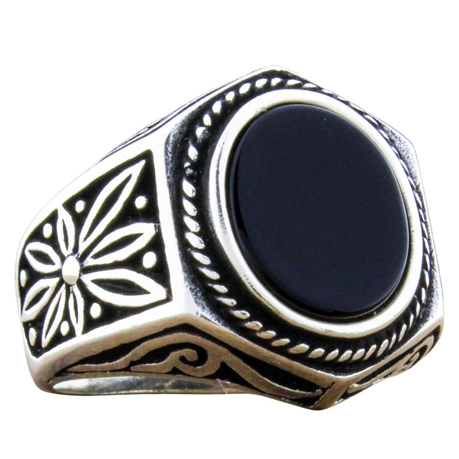 Genuine Solid 925 Sterling Silver Black Onyx Ring for Men