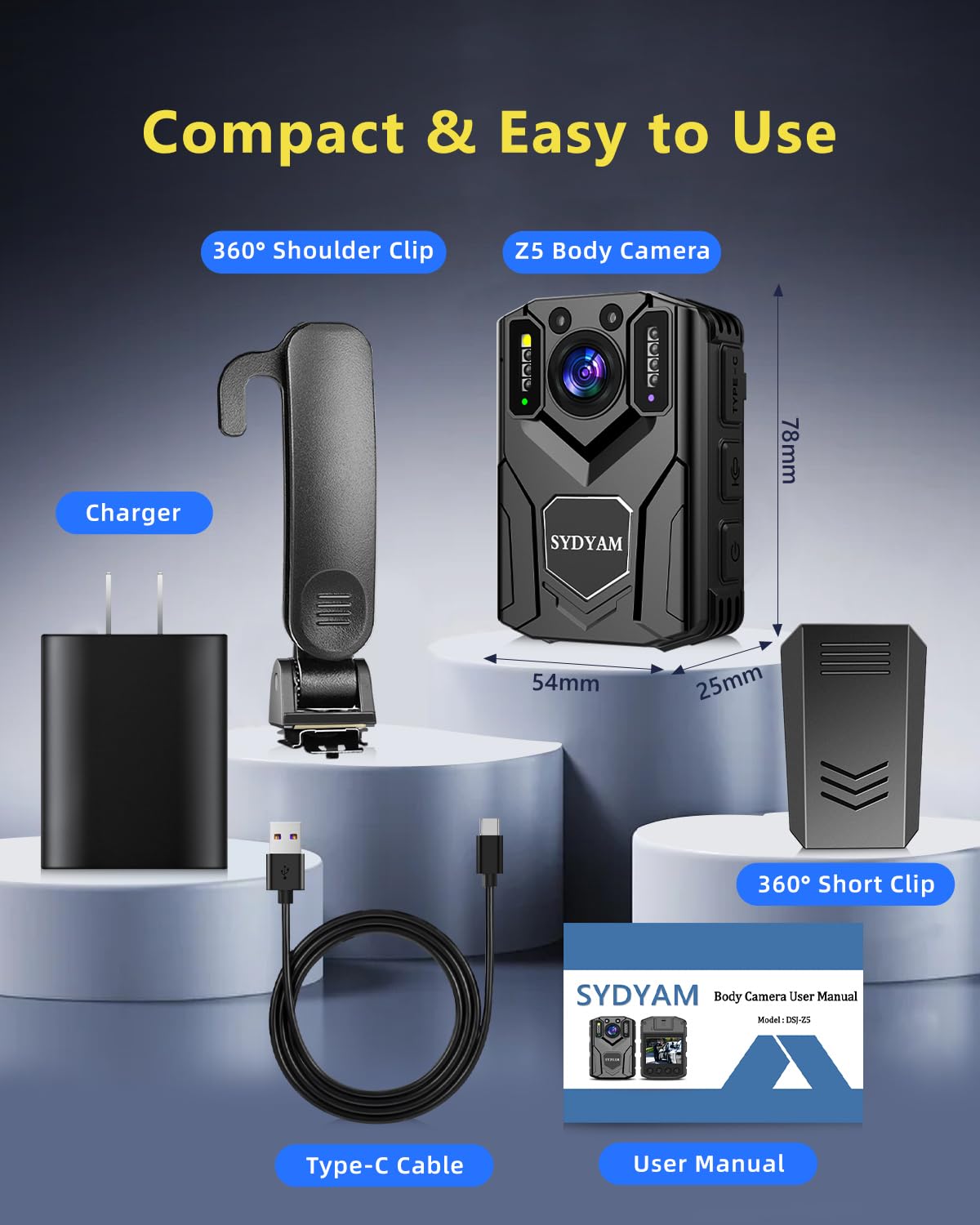 Z5 2K/1440P 256GB HD Body Camera, 8-10H Registrazione IP67 Impermeabile Corpo Telecamere con Audio e Video Registrazione, Body Cam per Polizia Escursionismo Meeting Guardia di Sicurezza Daily