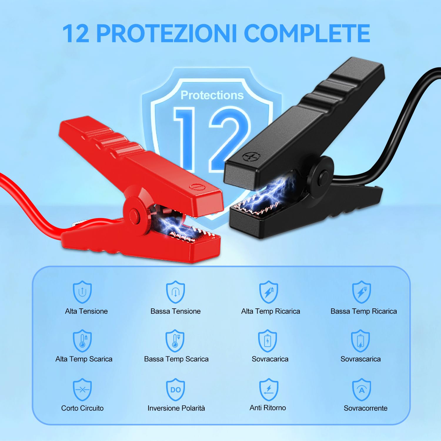 Avviatore Batteria Auto con Compressore 150PSI 8000A 25000mAh, Booster Avviamento Auto (Tutti Gas/10.0L Diesel), Avviatore Emergenza Starter Batteria con Torcia a LED