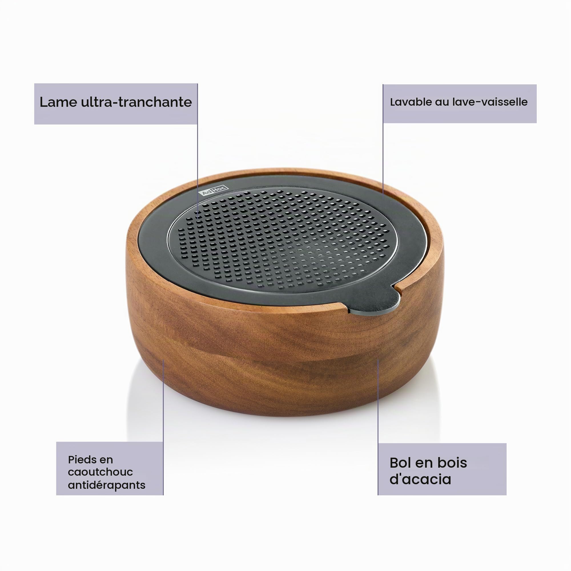 AdHoc CutnServe Râpe fine à fromage avec récipient, noir | Lame inox PreciseGrate pour parmesan, fromage à pâte dure, chocolat, noix et épices, récipient en bois d’acacia