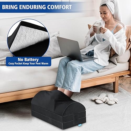 Miniatura 5 de Reposapiés XXL (20 pulgadas) para debajo del escritorio en el trabajo con 3 alturas ajustables, taburete con espuma de carbón de bambú, reposapiés