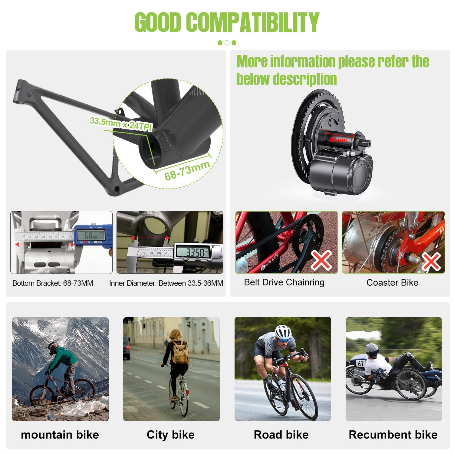 TS-DZ-2B TSDZ16 Mittelmotor – 48V 1000W 750W 500W 36V 250W Elektrofahrrad Drehmomentsensor-Mittelantriebskit mit optionalem LCD-Display und Akku, Tong-Sheng E-Bike-Umrüstkit