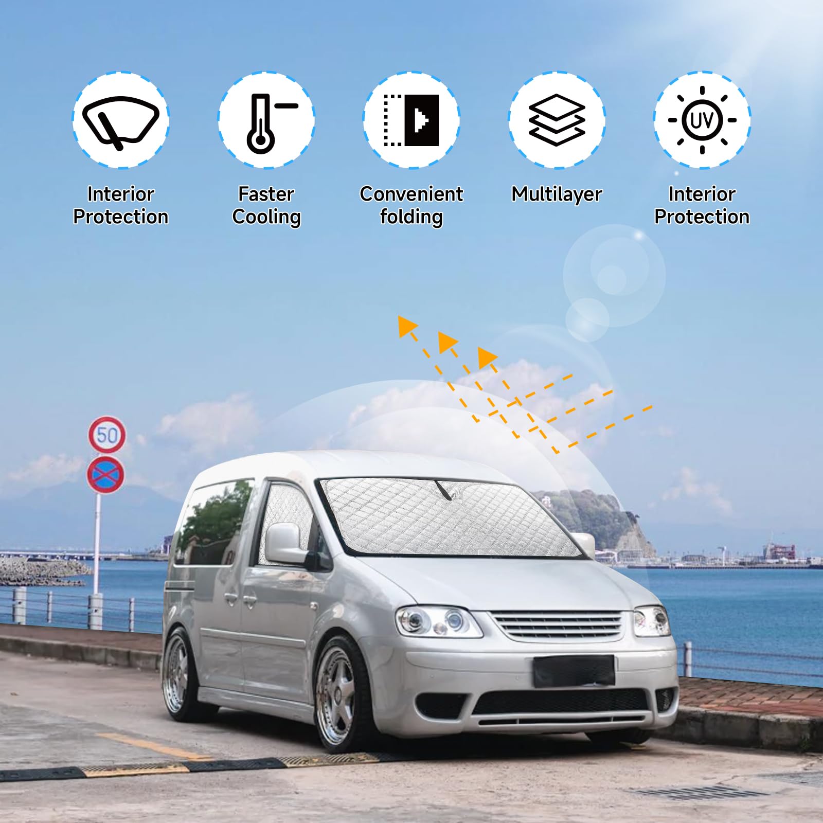 ZATOOTO Parasole Auto per Volkswagen Caddy, Parasole Auto Parabrezza Interno Addensata, Parasole Per Auto Magnetica, Blocca il 99% dei Raggi UV, Set da 3