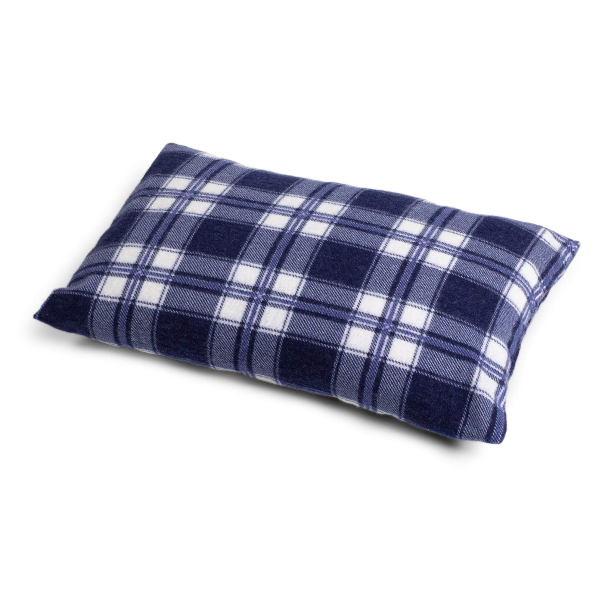 Cojín de lavanda 30 x 20 cm, franela a cuadros azul + relleno orgánico natural, flores de lavanda orgánicas, cojín perfumado para hierbas