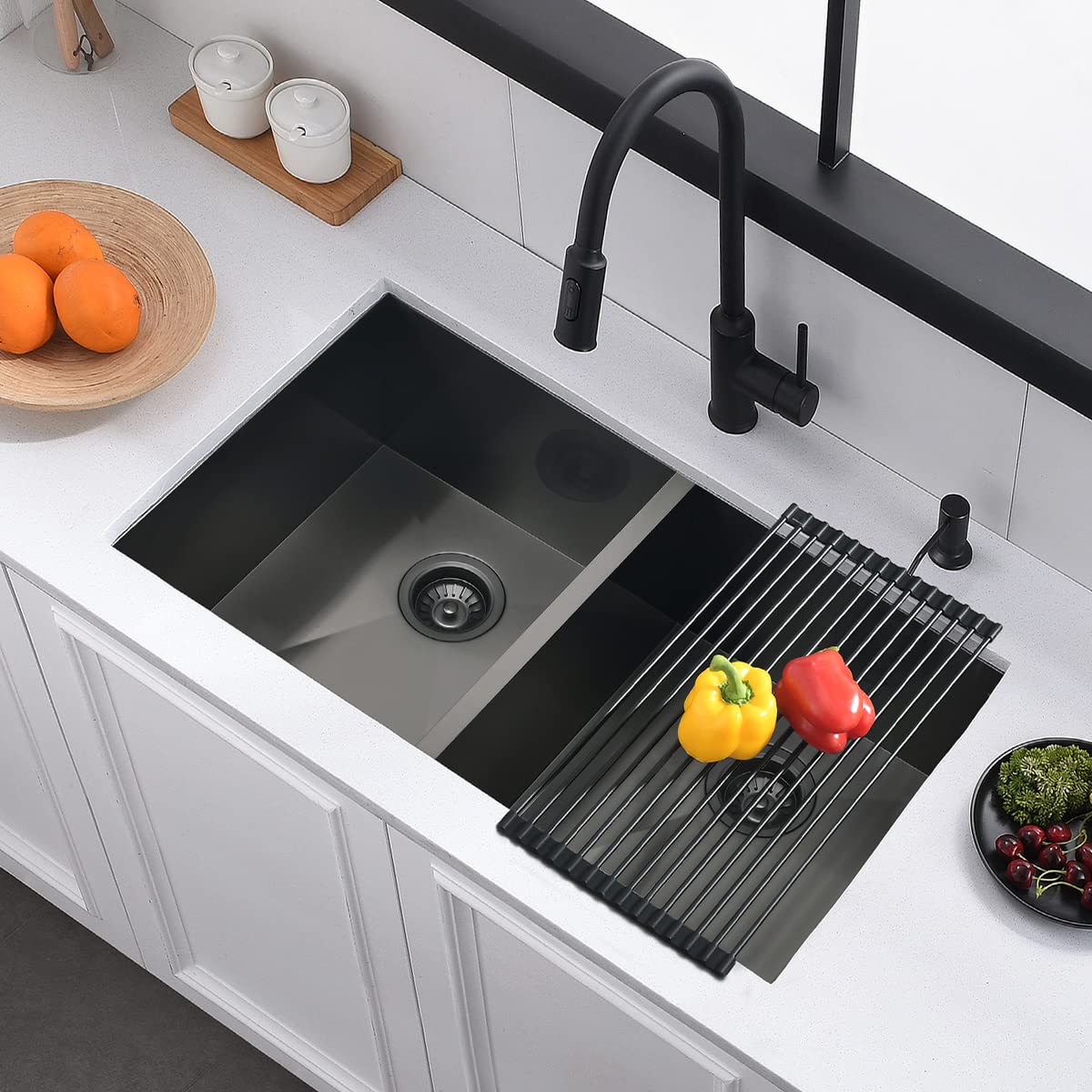 30 Inch Black Stainless Steel Undermount Double Bowl Kitchen Sink ...