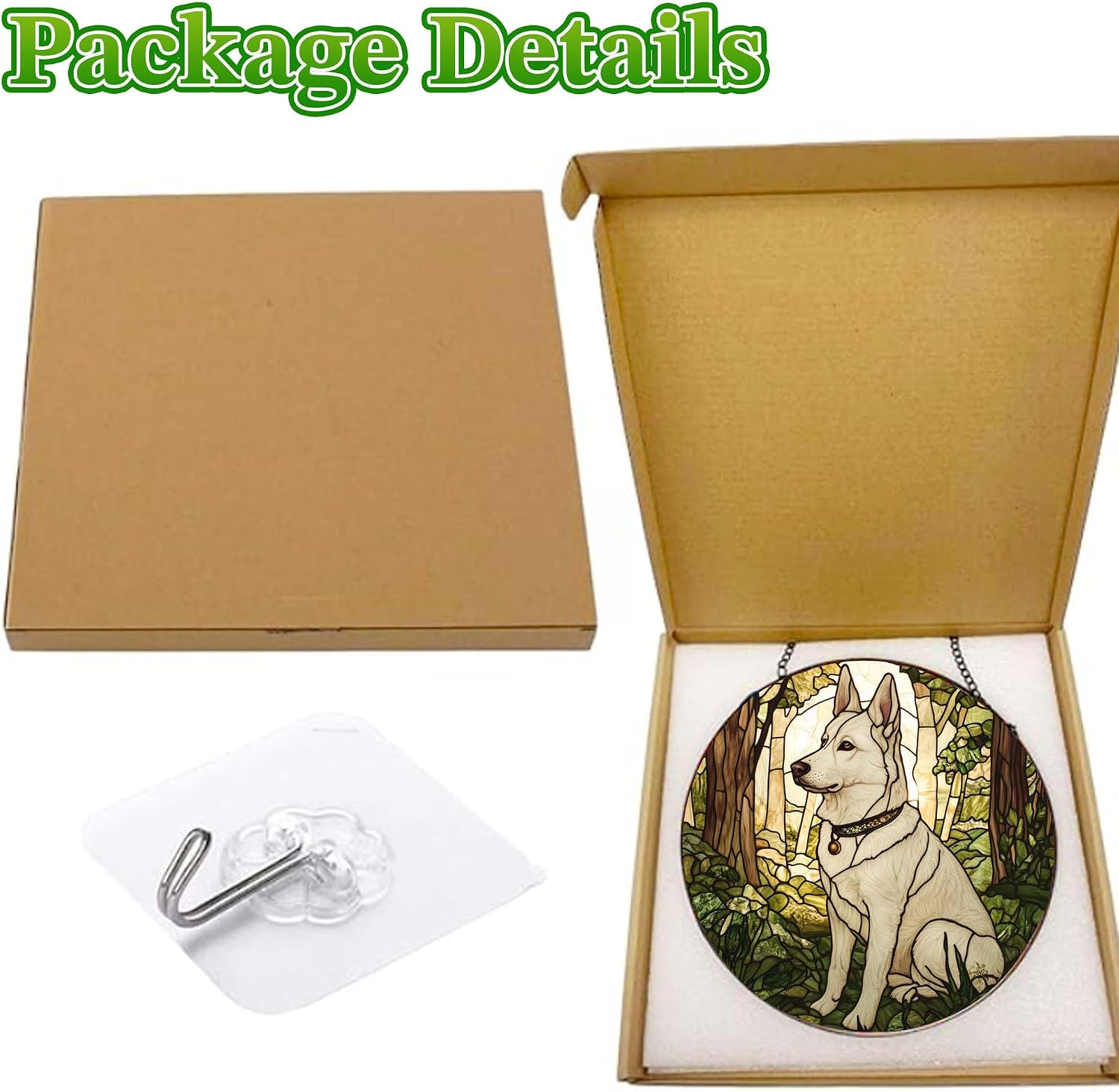 Stained Glass Suncatcher Dog White German Shepherd Handmade Window Hangings Colored Glass Suncatcher Crafts Kits for Indoor Garden Christmas Home Decor Gift for Pet Lover 6.3 in (1)