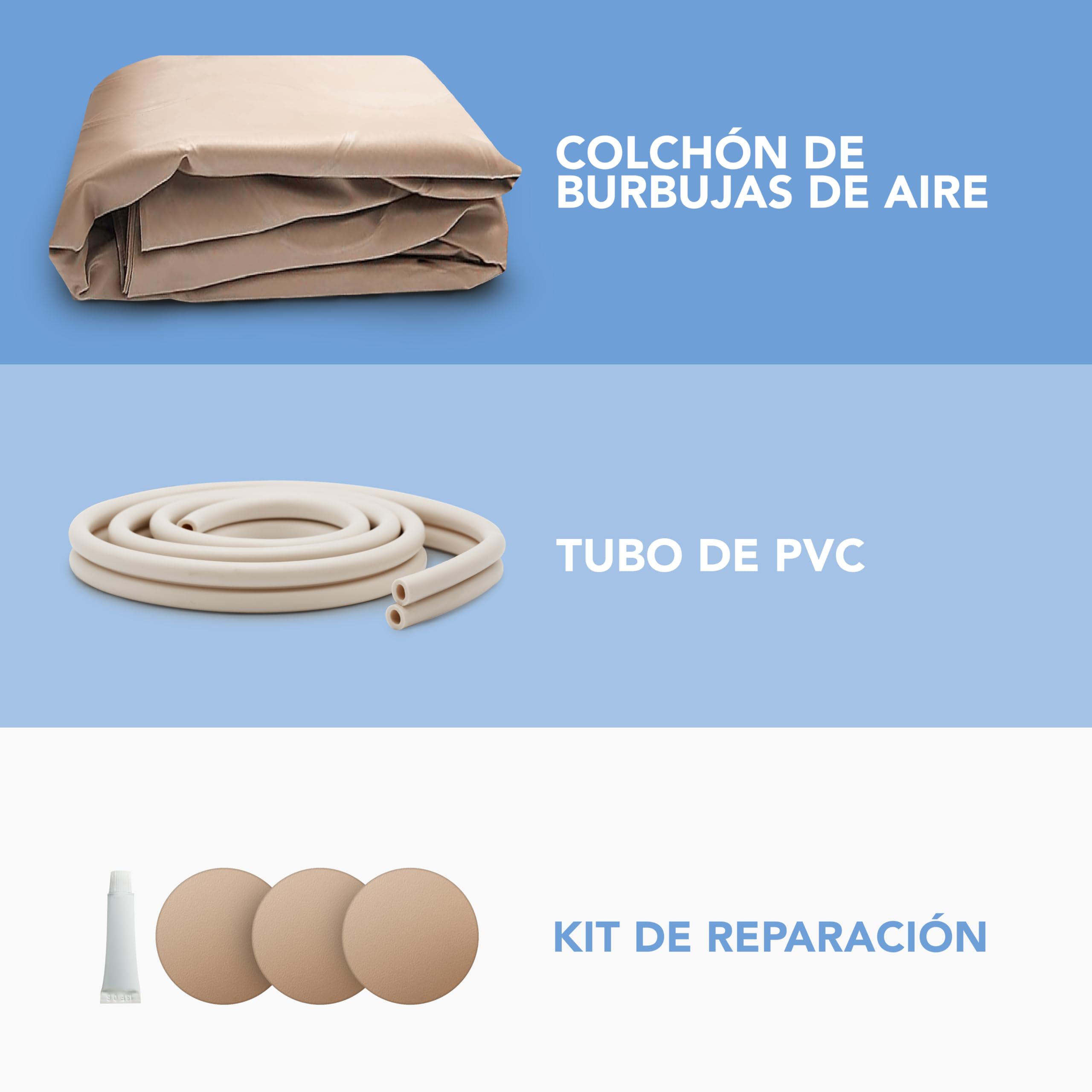 AIESI® Colchón antiescaras de Burbujas de Aire de Repuesto con Tubo de conexión sin compresor, 130 Celdas, Capacidad 150 Kg, Garantía 24 Meses