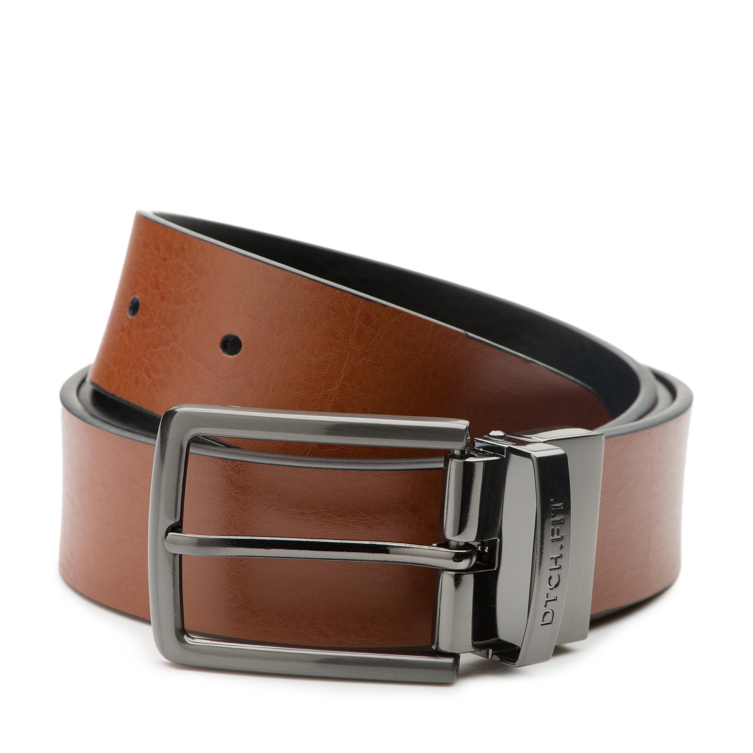 DTCH.FIT Connor Reversible Leather Belt Black & Cognac - Adjustable Buckle in Gunmetal - 3.5 cm Wide, Black/cognac, 95cm (Totale gürtellänge 110cm)