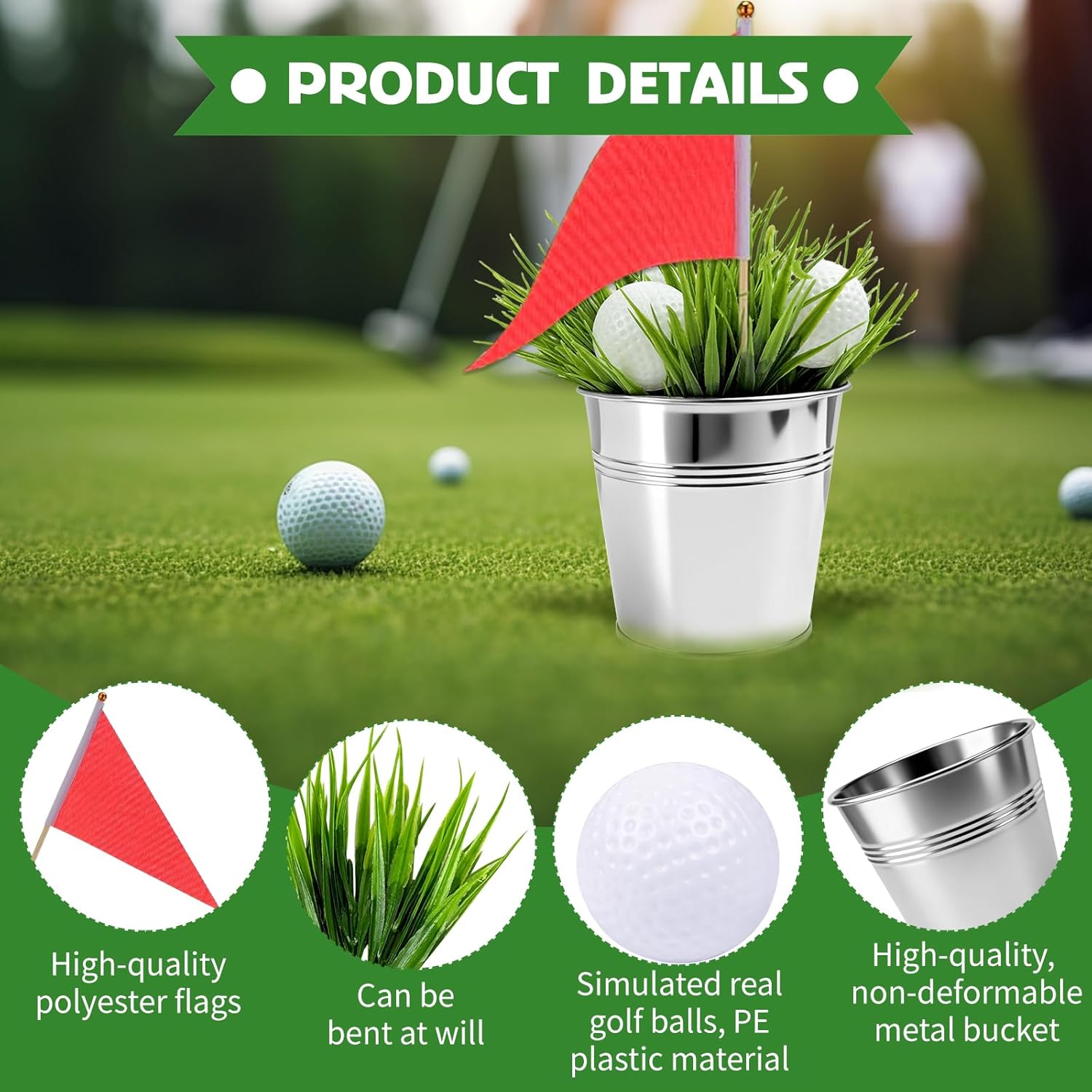 6 Sets Golf Party Table Centerpieces Decorations Includes 24 Mini Golf Balls 6 Iron Bucket 6 Flags 24 Artificial Grass for Birthday Sport Themed Party Decor