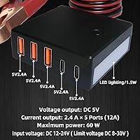 Vista 2 de 12V 24V a USB USB-C Buck Conversión Cargador Multi Puerto Adaptador Salida DC 5V 12A 60W