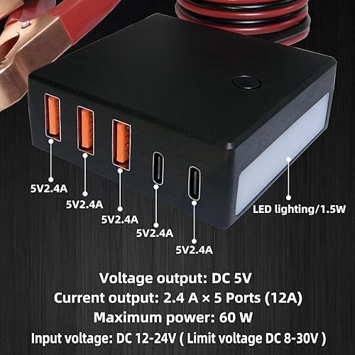 Miniatura 2 de 12V 24V a USB USB-C Buck Conversión Cargador Multi Puerto Adaptador Salida DC 5V 12A 60W