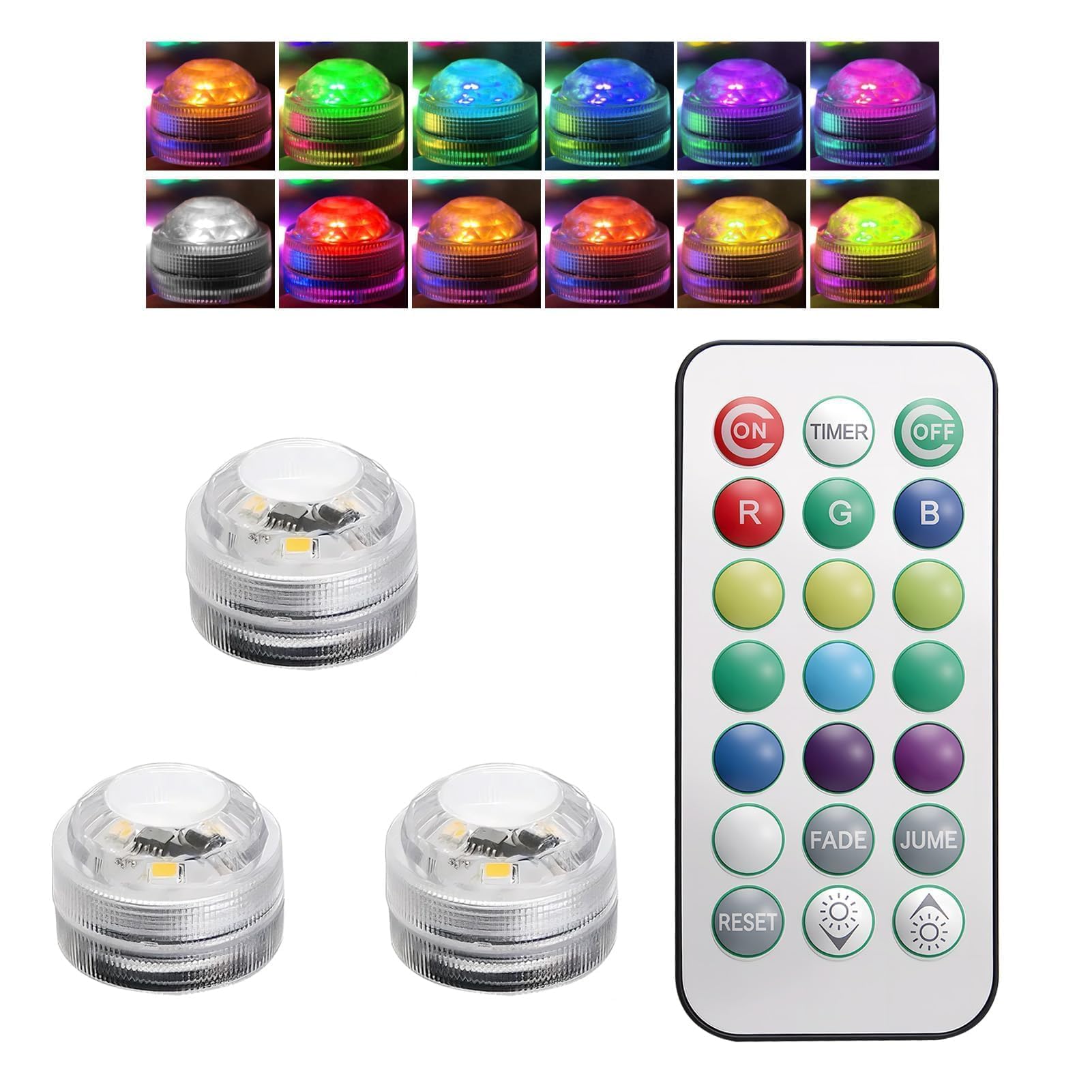 3Pcs Submersible LED Lights with Remote Small Waterproof RGB 16 Colors Changing Pond Tea Lamp Flameless Control Battery Operated Summer Pool Decor for Aquarium Vase Base Hot Tub Decorations Party