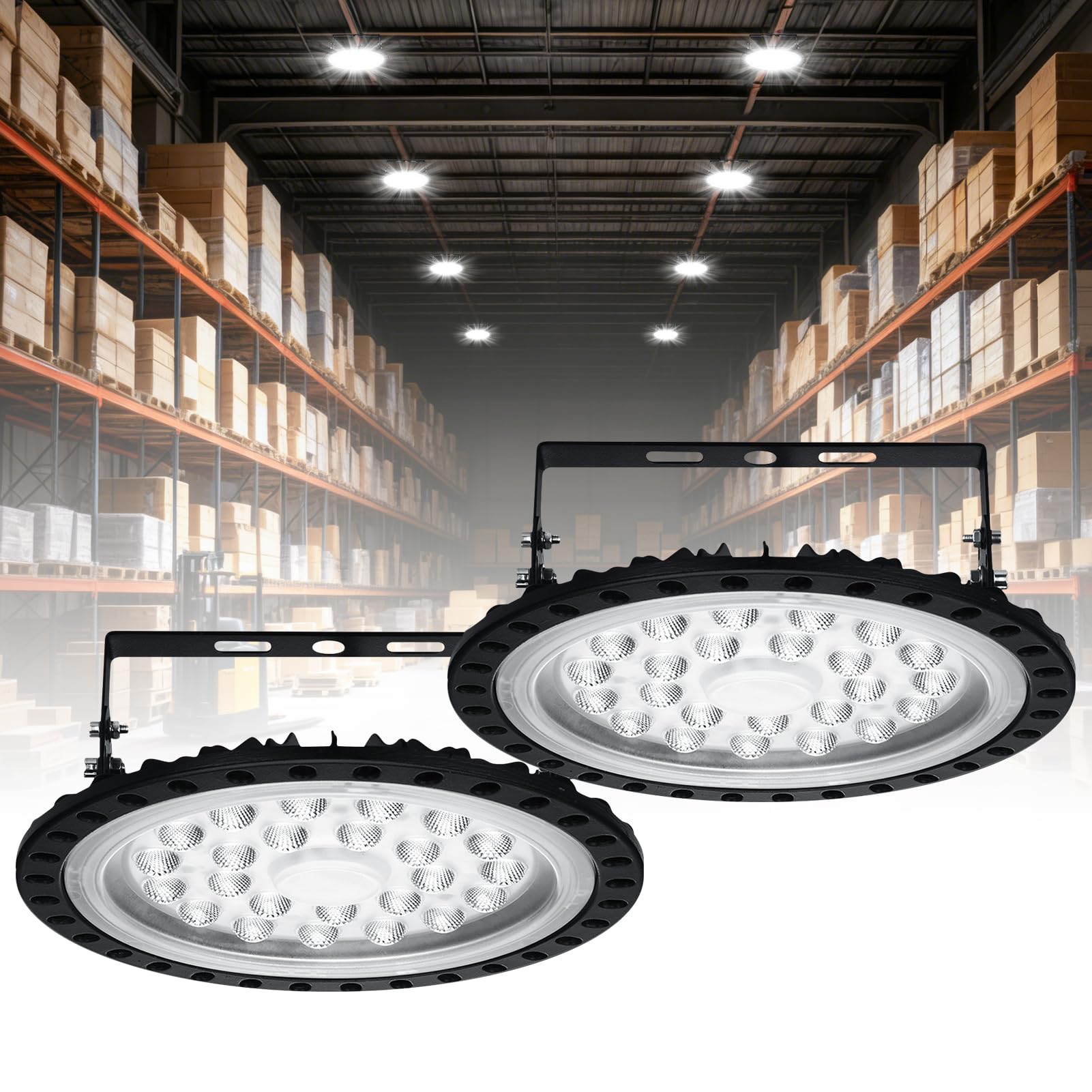 Viugreum 2 PCS UFO LED 100W, Projecteur LED 10000LM, Blanc Froid 6000K-6500K, Ultra-Mince IP65 Étanche, Led Industriel UFO pour l’éclairage de Garage Usine Atelier Gymnase