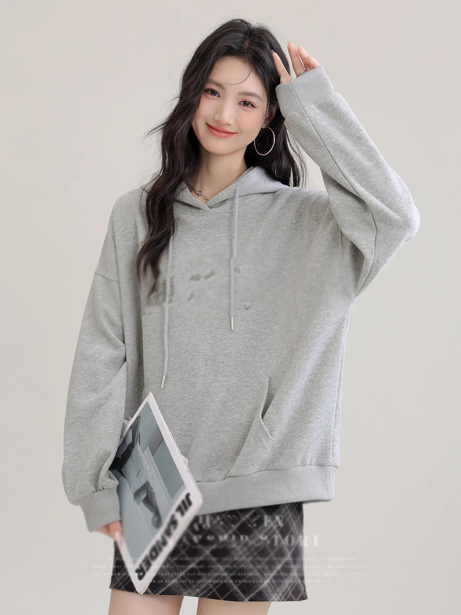 Sudadera Vintage para Mujer, con Capucha, Forrada de Felpa, Estilo Callejero