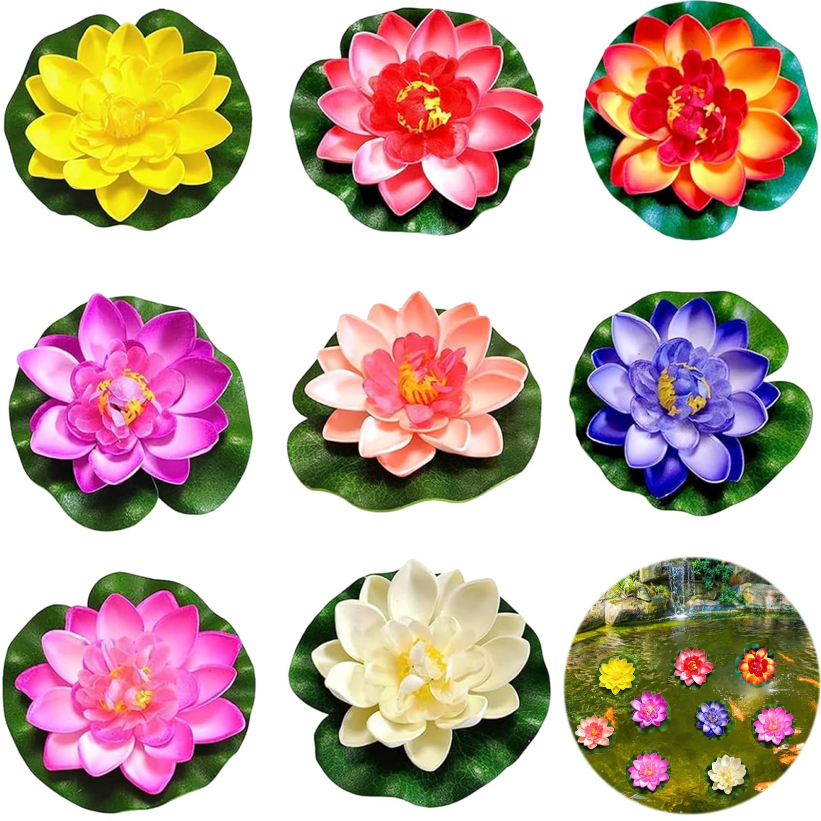 8 pezzi ninfee decorazione artificiale, 10 cm decorazione interna e all'aperto fiore di loto, simulato fiori galleggianti, ninfee per la decorazione stagno , per cortile / acquario / scena di ruscello