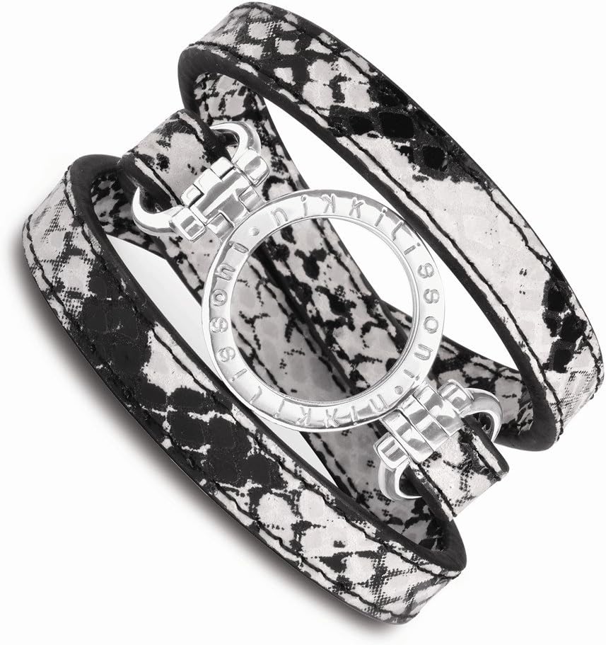 Nikki Lissoni Snake Pattern Leather with Small Silver Coin Holder Wrap Bracelet