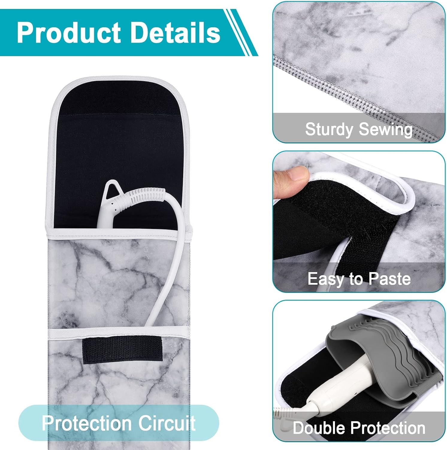 2 Pieces Flat Iron Case Holder Heat Resistant Curling Iron Neoprene Straightener Holder and Silicone Travel Mat for Hair Tools Curling Iron Organizer Bag or Daily Use(Marble Style)