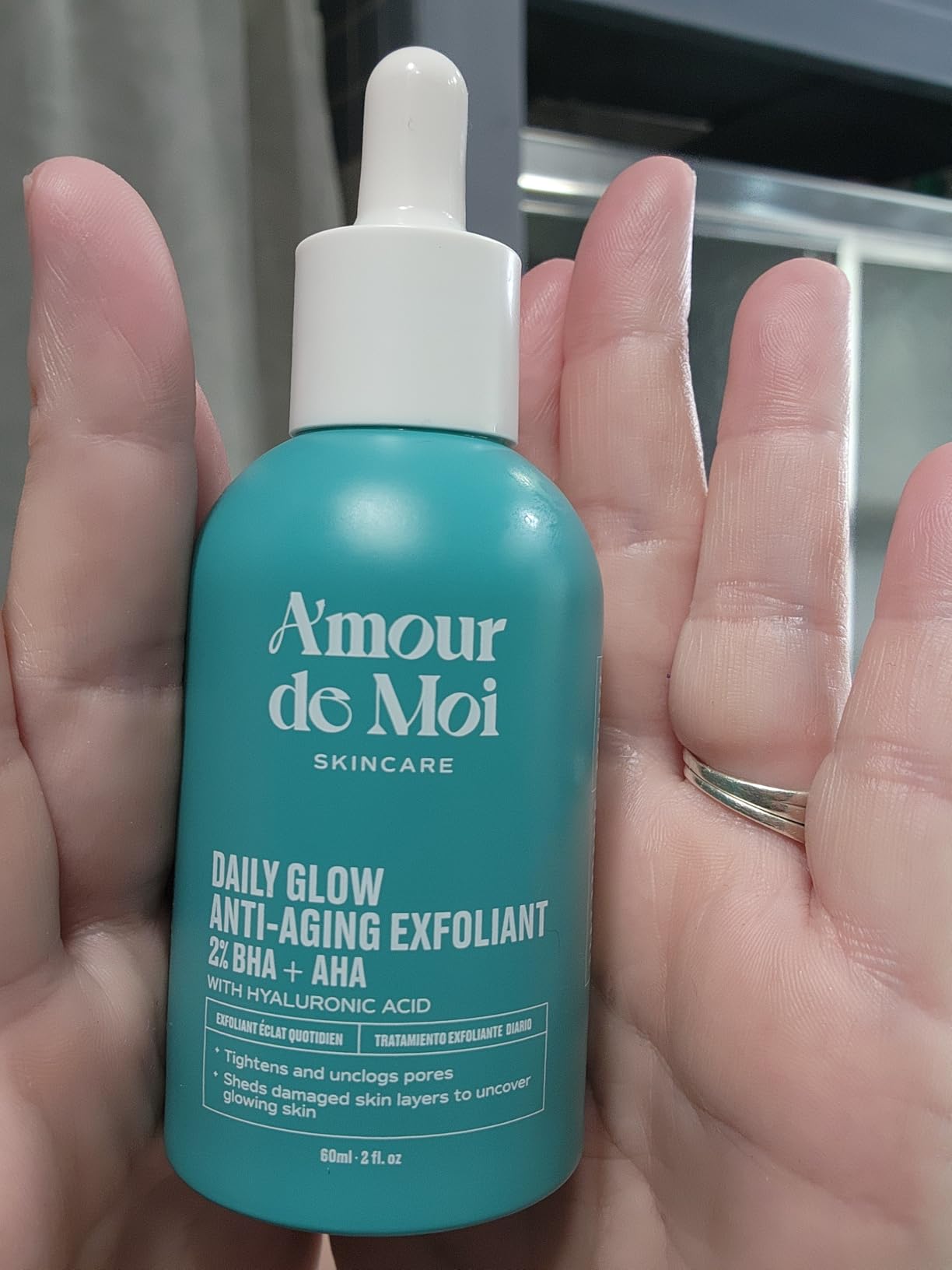 Amour De Moi ADM 2% BHA AHA Liquid Exfoliant - Salicylic Acid Serum - Pore Minimizer, Gentle Peel for Blackheads & Wrinkles with Hyaluronic Acid, Fragrance-Free, Hydrating for All Skin Types, 2oz