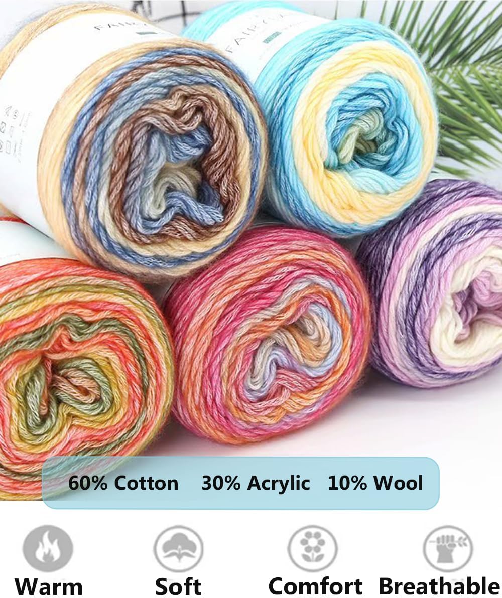 Yarn for Crocheting-Gradient Cake Yarn Ombré with Vibrant Colors-4x100g 60% Cotton 30% Acrylic 10% Wool,Colorful Soft Rainbow Cotton Perfect for Shawls,Scarves,Sweater and Blanket
