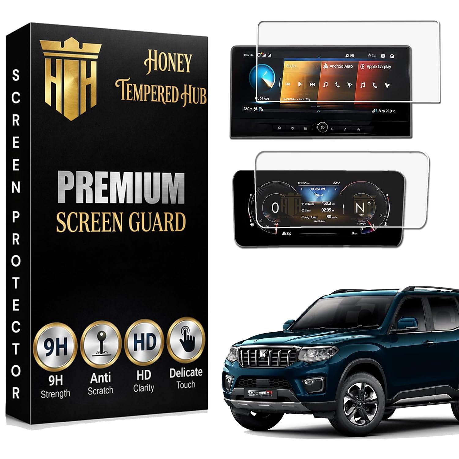 ( 2 pack ) screen guard for new mahindra scorpio n facelift 2026/ 12.3 inch infotainment +10.25 inch instrument cluster protector / anti scratch / anti fingerprint / new scorpio n facelift 2026 car display accessories [not tempered glass]