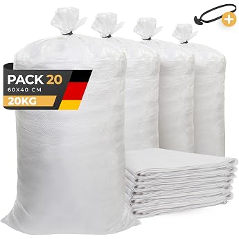 Flood Sandbags 20 Units 40 x 60 cm - Heavy Duty 20 kg & Reusable Polypropylene Fabric Bag Sandbag Perfect for Sand Dirt Garden Construction and Leaves