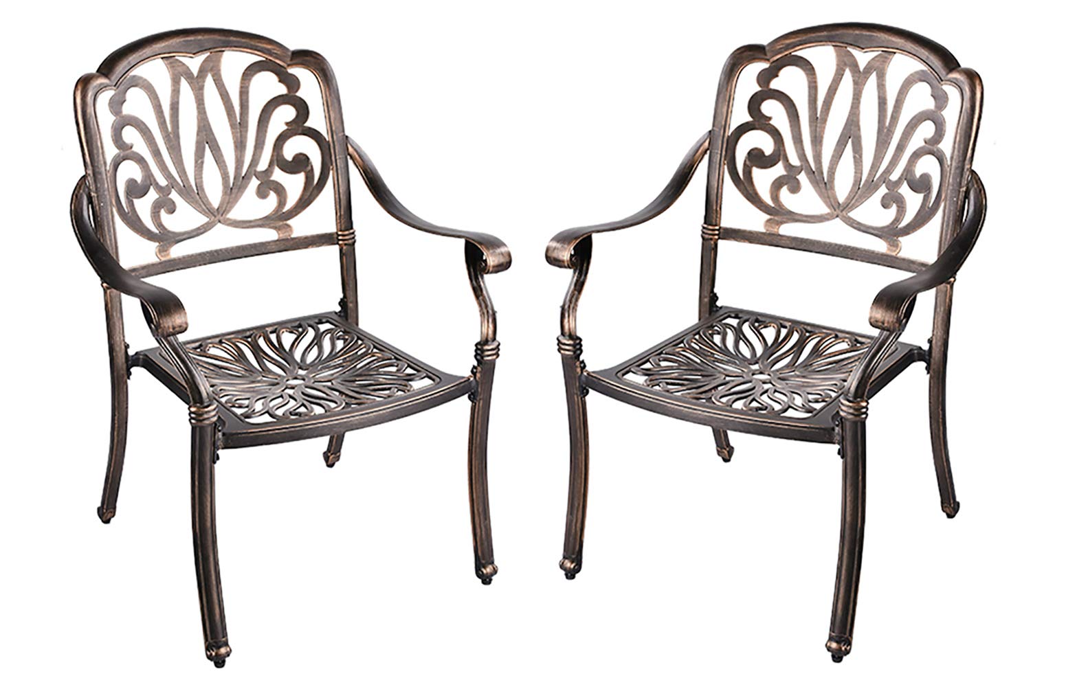 Grepatio 2 Piece Outdoor Cast Aluminum Dining Chairs, Modern Patio Bistro Chair Set of 2 Patterned Back Chairs, Antique Bronze (Elizabeth - 2 Piece)