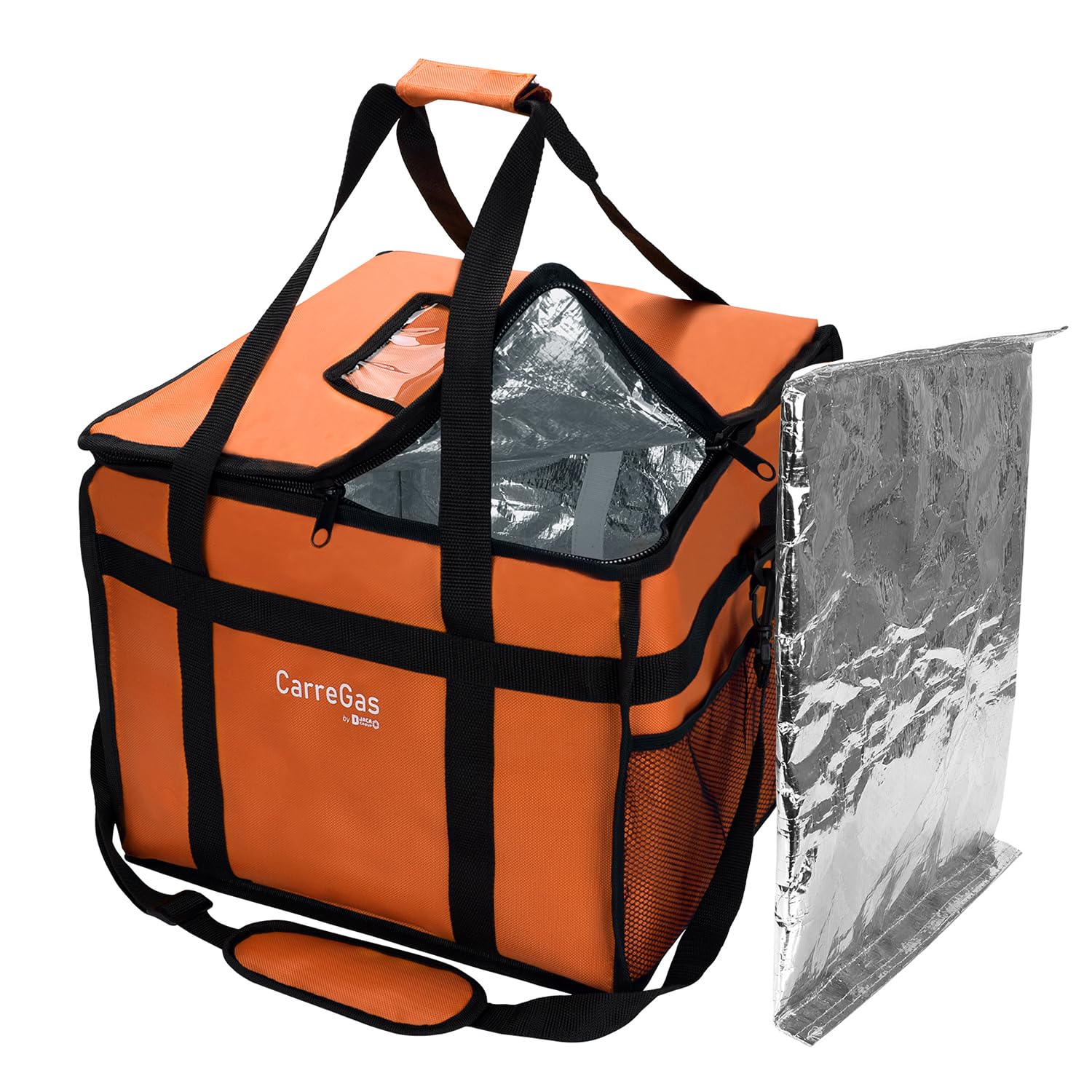 Isoliertasche für heiße Lebensmittel, 53 x 30 x 28 cm, für kalte und warme Speisen, Pizza, Restaurant, Uber Eats Liefertasche, Picknick, Lebensmitteleinkaufstasche, Orange, 38 x 38 x 32 cm