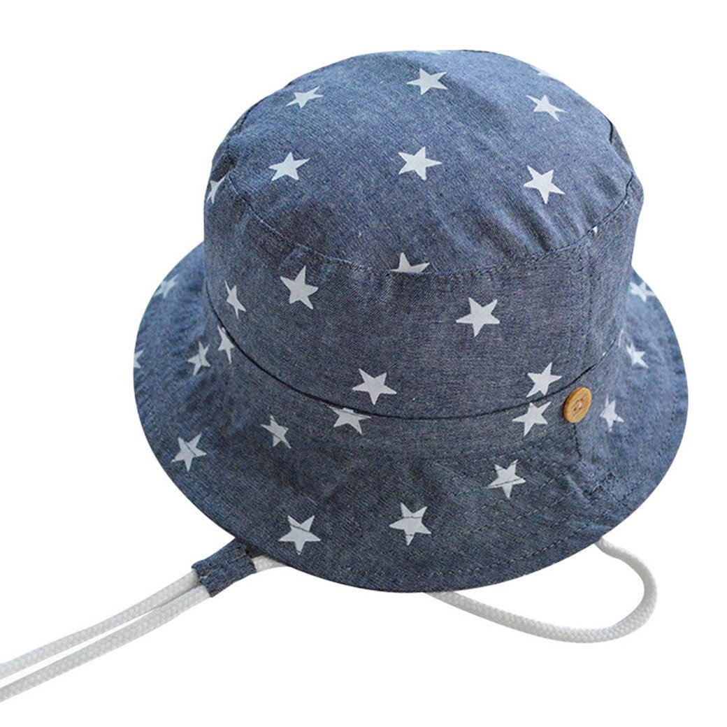 Happy Cherry Verano Sombrero Infantil con ala Tipo de Pescador Algodón Gorra Protección de Sol Estampado de Estrellas Bucket Hat para Bebés Niños Niñas