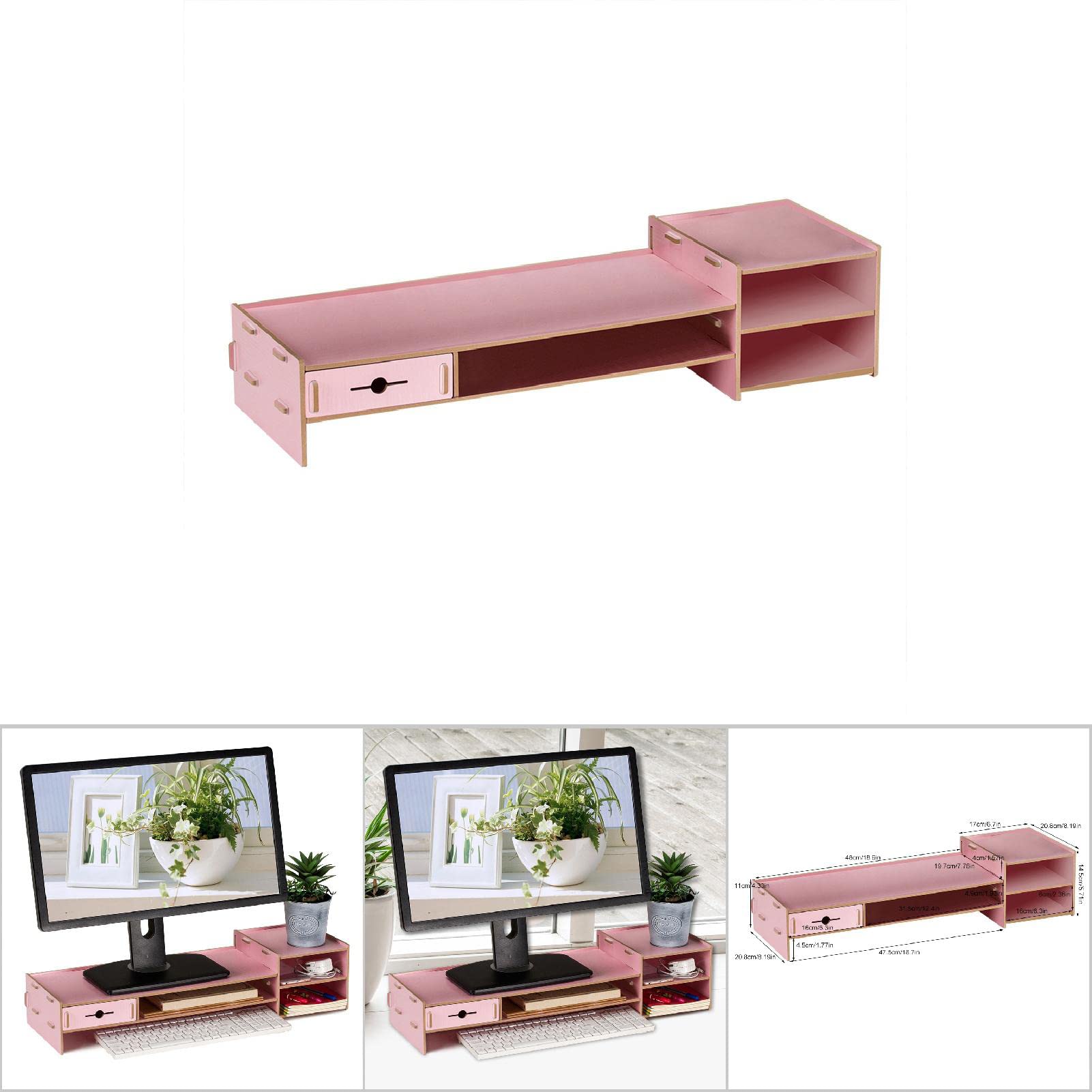 Podstawka pod monitor Podstawka do laptopa Podpórka do ekranu komputera Premium Drewniana półka na biurko do nowoczesnego domowego biura. Różowe drewno wiśniowe, duże rozmiary (Różowy)