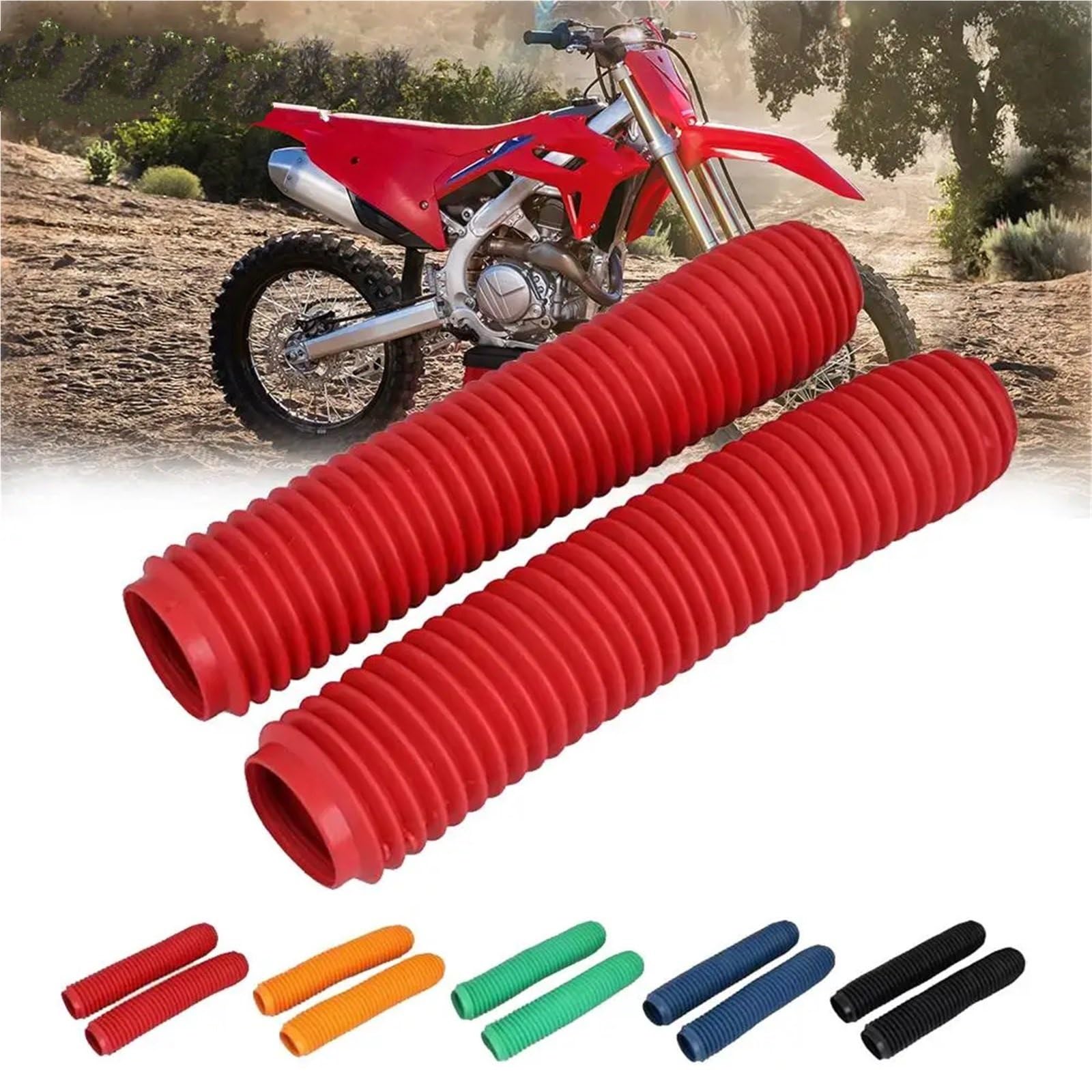 Cubierta de Polainas Fundas de Horquillas para mot Horquilla Delantera de Goma Universal para Motocicleta, Compatible con Honda CR CRF XR 150 230 F 250 250F 250R 300 450 450 F 450R CRF250F(Green)