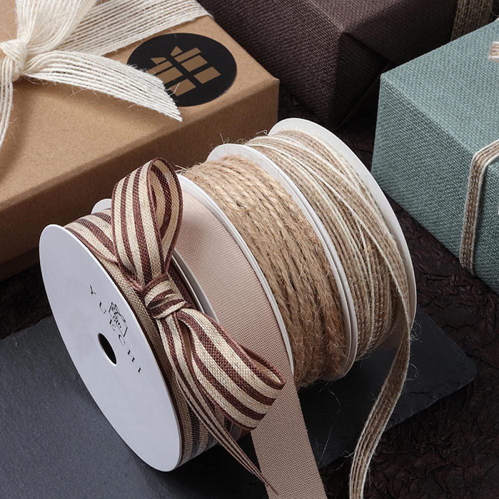 Ribbons For Gift Wrapping Ribbon For Fabric Satin Ribbons Retro Konopia Linowa Zip Prezent Pudełko Dekoracyjne Z Ciastem Do Pieczenia Ozdobny Stały Kolor Kok Motyl Wysokiej Jakości Wstążka-Retro Ciemn