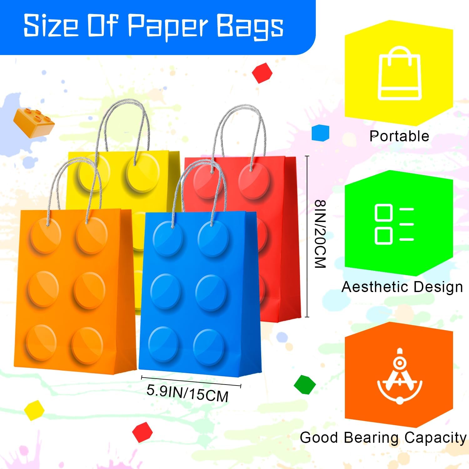 62 Pcs Building Block Birthday Party Favors, Building Blocks Birthday Party Favor Bags Keychains Bracelets etc Building Block Party Decorations