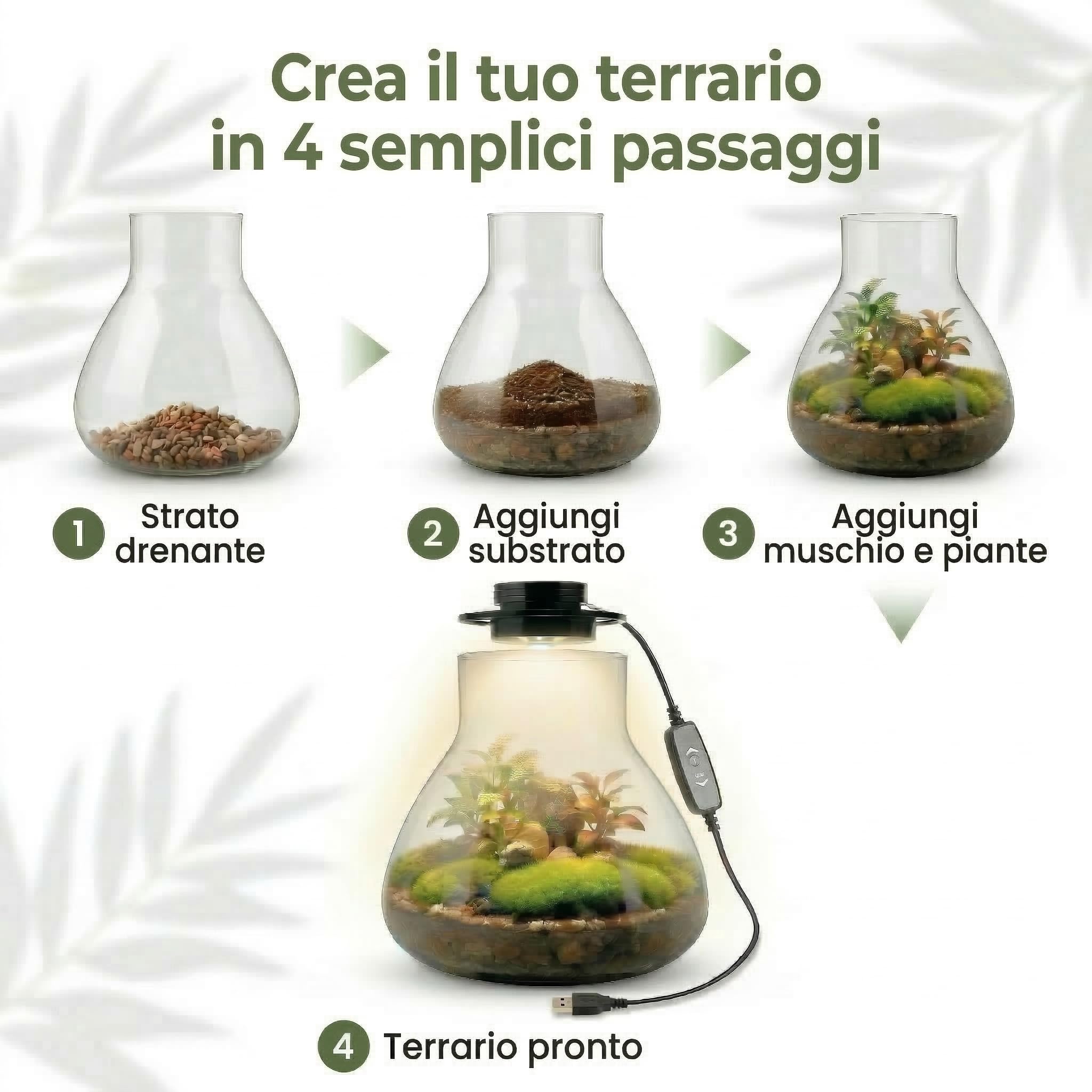 Kit terrario per piante Kit di strumenti contenitore in Borosilicato & luce LED intelligente
