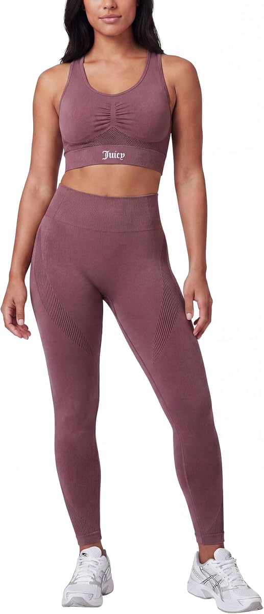Conjunto de entrenamiento de 2 piezas Juicy Couture para mujer sin costuras Sujetador y leggings Athletic Pilates Yoga Gym Activewear Matching Outfit
