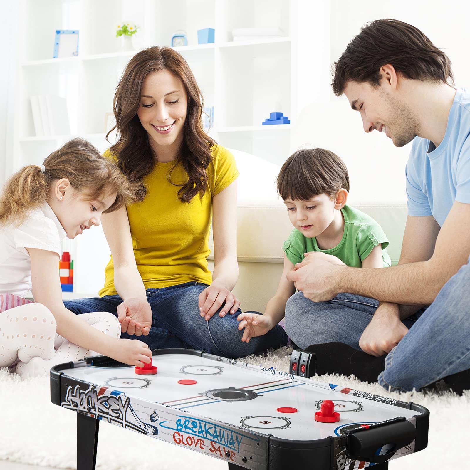 RELAX4LIFE Hockey da Tavolo ad Aria con Segnapunti LED Elettronico, 2 Dischi, 2 Impugnature e 2 Bersagli per Bambini e Adulti, 107x56x30cm