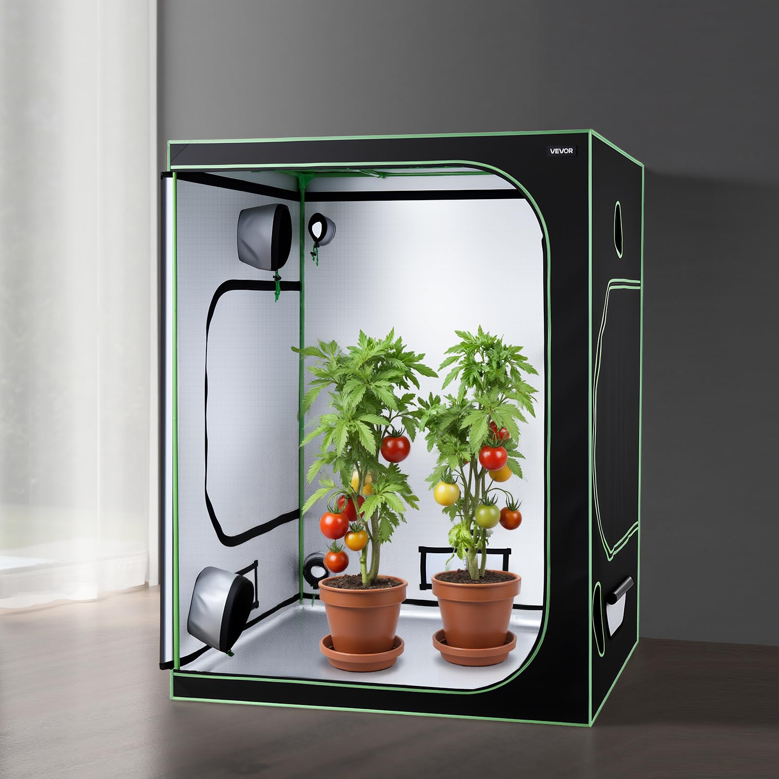 VEVOR Armario de Cultivo Interior 150x150x200 cm, Carpa de Cultivo con Ventana de Observación, Bandeja de Suelo y Cremallera, Mylar 600D de Alta Reflectancia, Tienda para Plantas, Flores, Verduras