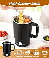 Vista 7 de Portable Travel Electric Kettle, 600ML Small Water Kettle with Ceramic Cup, 304 Stainless Steel Water Boiler with Dual Power Control, Compact Design