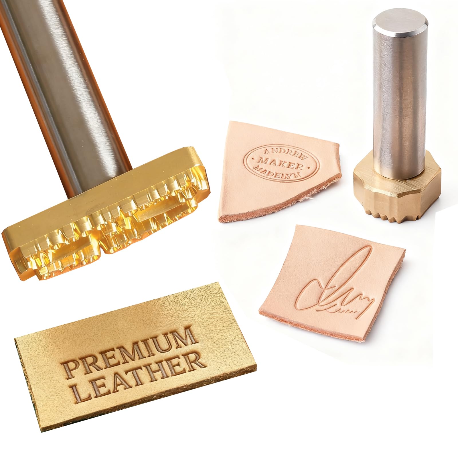 Laishengte Gold Custom Leather Stamp Personalized Brass Stamp For Leather Crafts Embosser Tool Gift For Leather Craftsman (Gold)