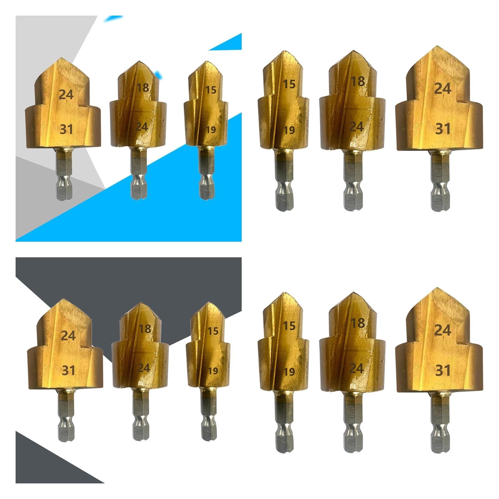 perfk 2x Paquete de 3 Piezas de Taladro Escalonado de Elevación Ppr, Herramientas Prácticas de Plomería para Herramientas Eléctricas, Vástago Hexagonal