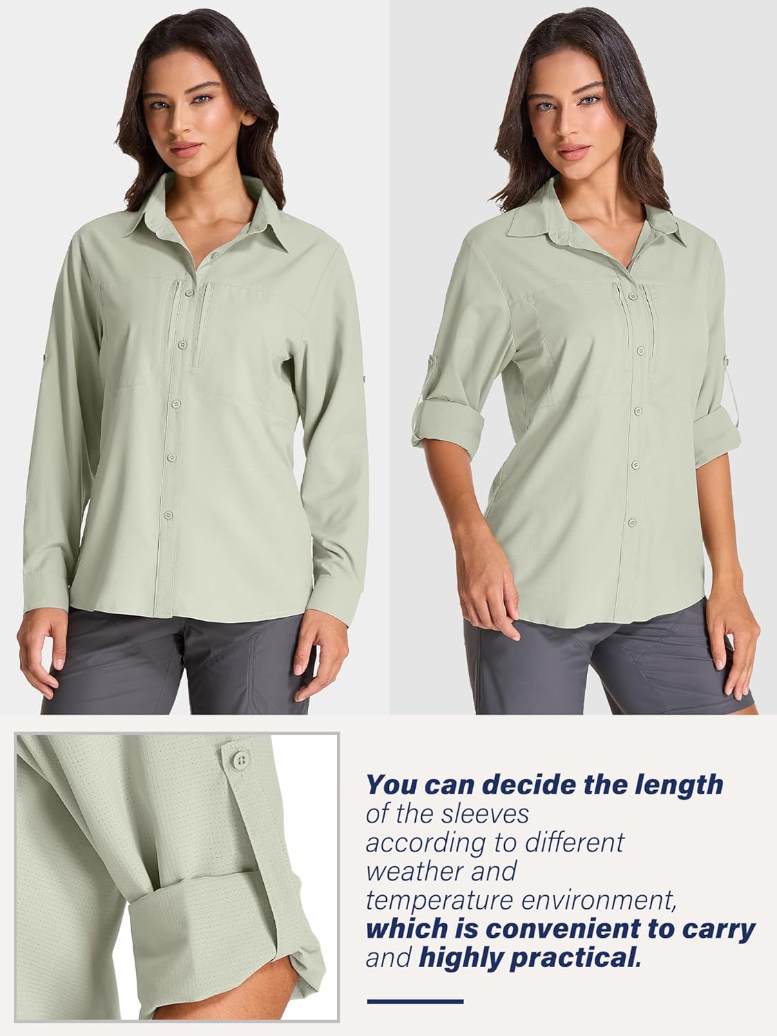 Womens UPF 50 Long Sleeve Sun Shirt Safari Hiking Quick Dry UV Protection Button Up Travel Shirt for Fishing Gardening Africa - Image 4