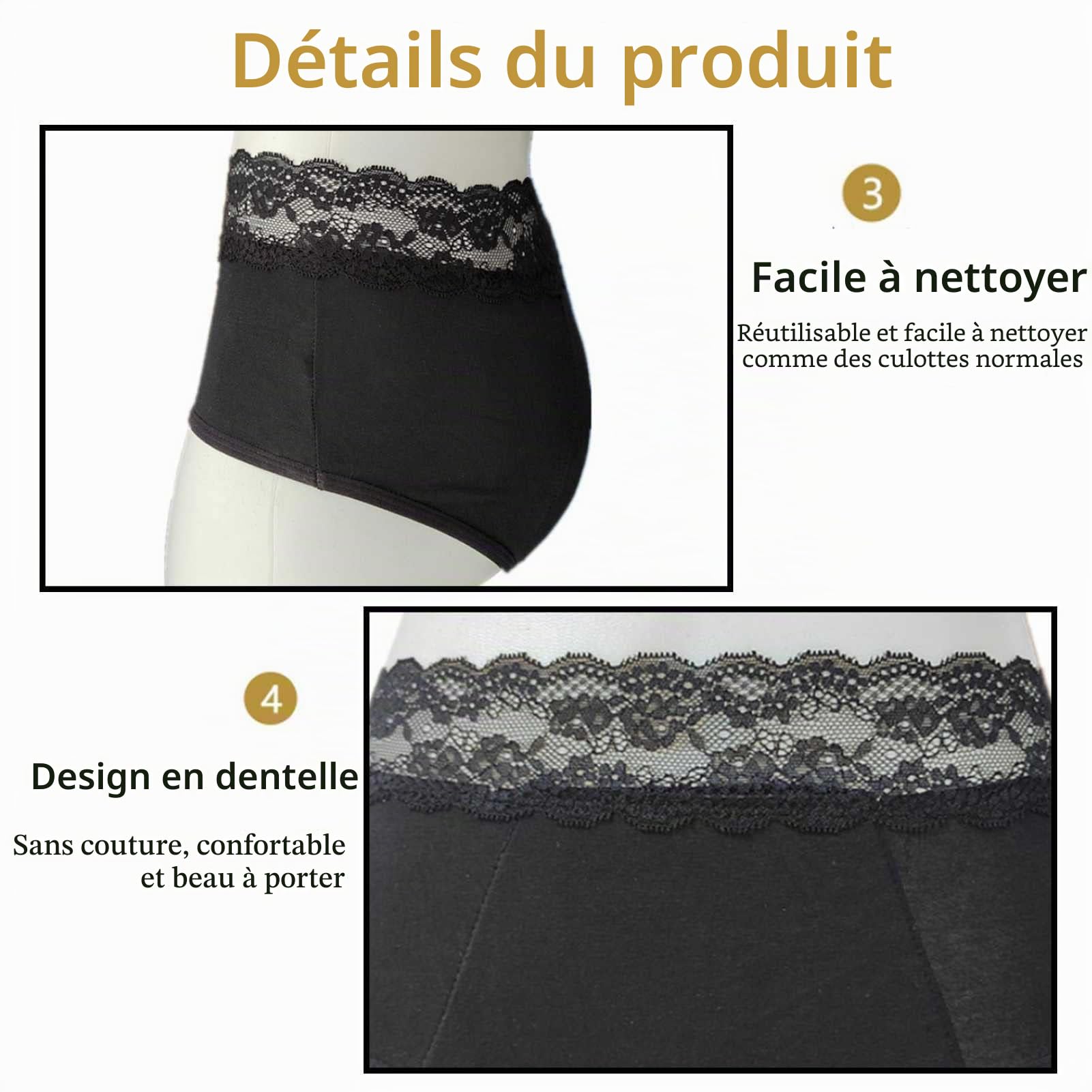3 Pièces Culotte D'incontinence Urinaire Lavable,sous-vêtements de Soins D'incontinence, Femmes Culotte Menstruelle Femmes sous-Vêtements Coton sous-vêtements Slip